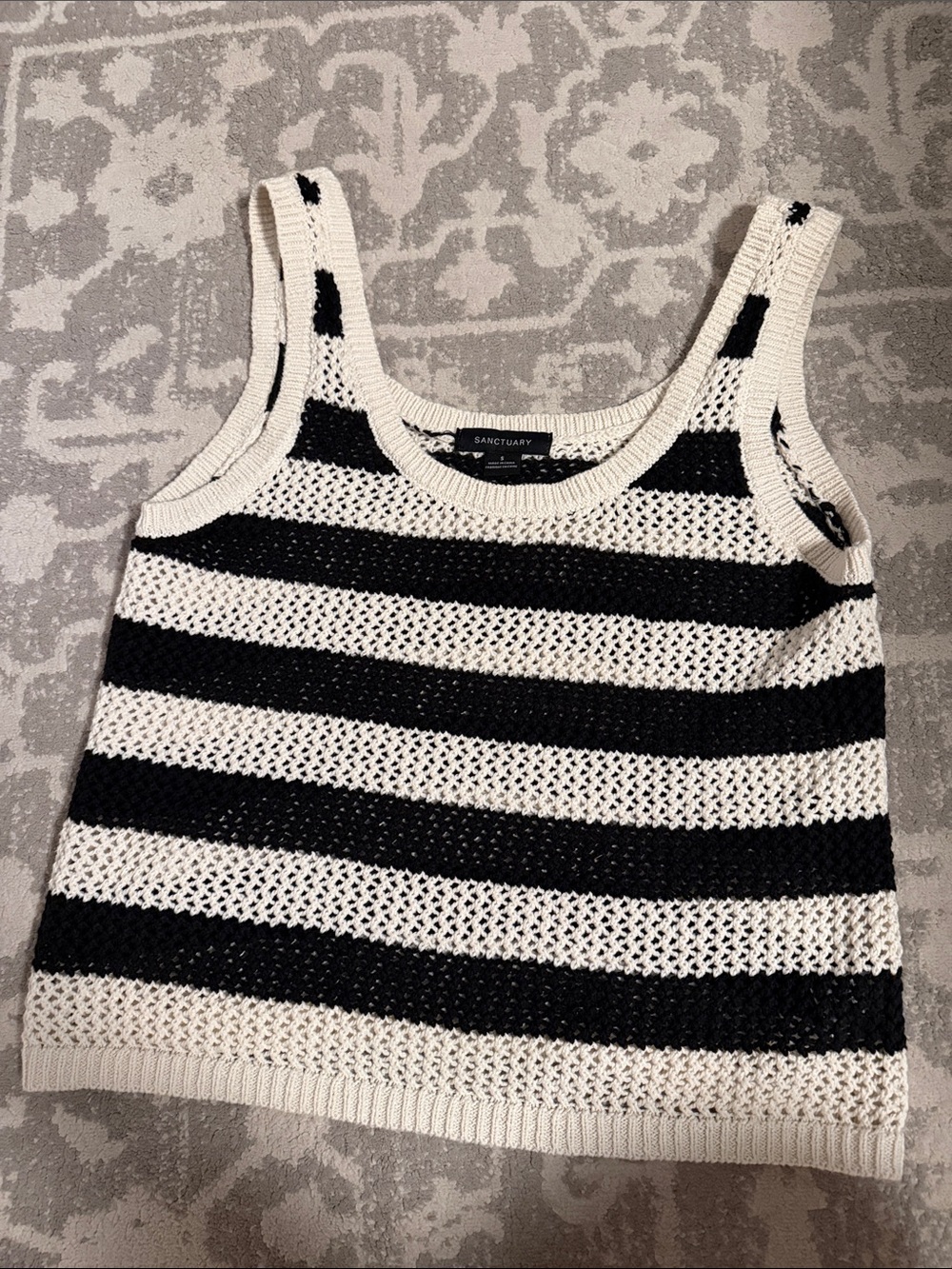 Sanctuary Black and White Striped Open-Knit Tank